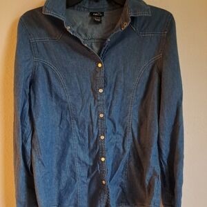 Rue 21 Blue Denim Button-Up Shirt Cotton Casual Western